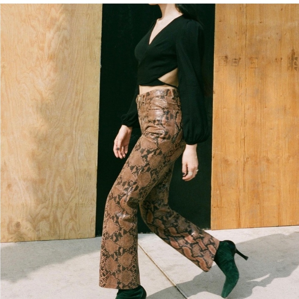 Reformation Brown Snake Print Straight Leg Pants